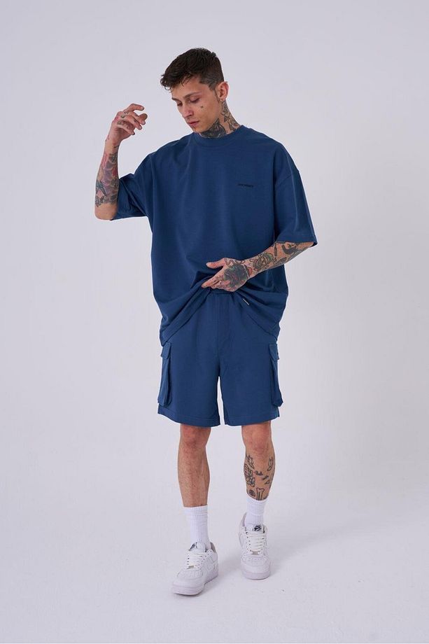 OVERSIZE KARGO CEPLİ BASİC ŞORT NEW INDIGO - 1