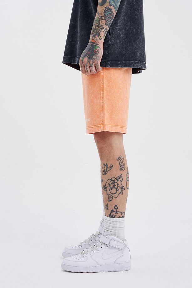 Erkek Luxury Basic Yıkamalı Relaxed Turuncu Spotted Şort - 3