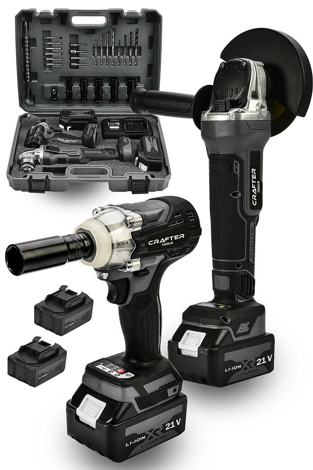 Germany 21 V Çift Akülü Kömürsüz Motor 2'Li Set 125mm Şarjlı Avuç Taşlama & Şarjlı Somun Sıkma - 1