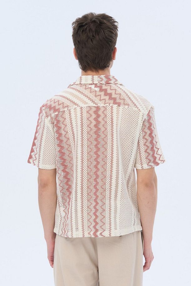 Etnik Desenli Oversize Örme Gömlek - 3