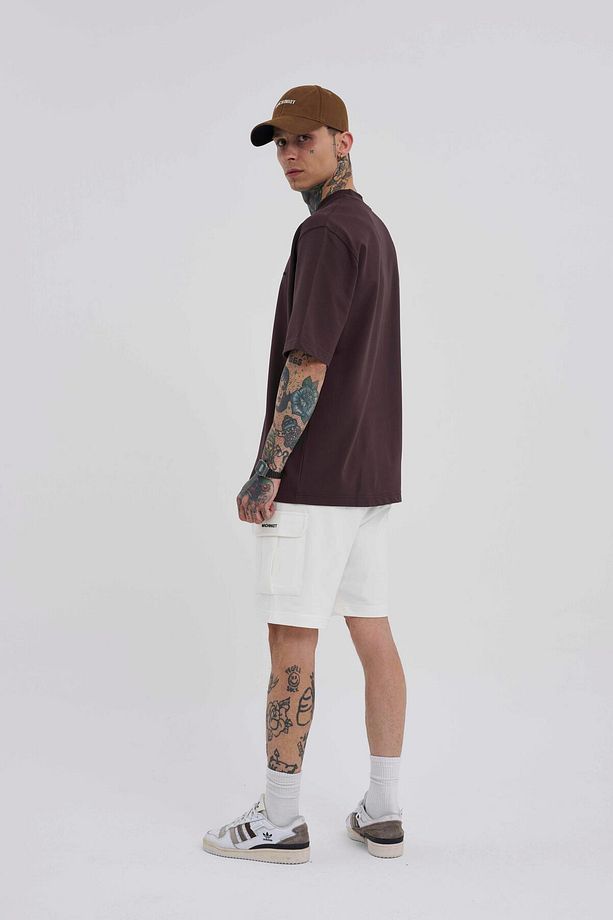 Erkek Kargo Cepli Basic Relaxed Ekru Şort - 5