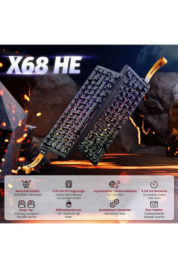 Attack Shark X68 He Manyetik Switch Klavye 8k 0.125ms Gecikme - 3