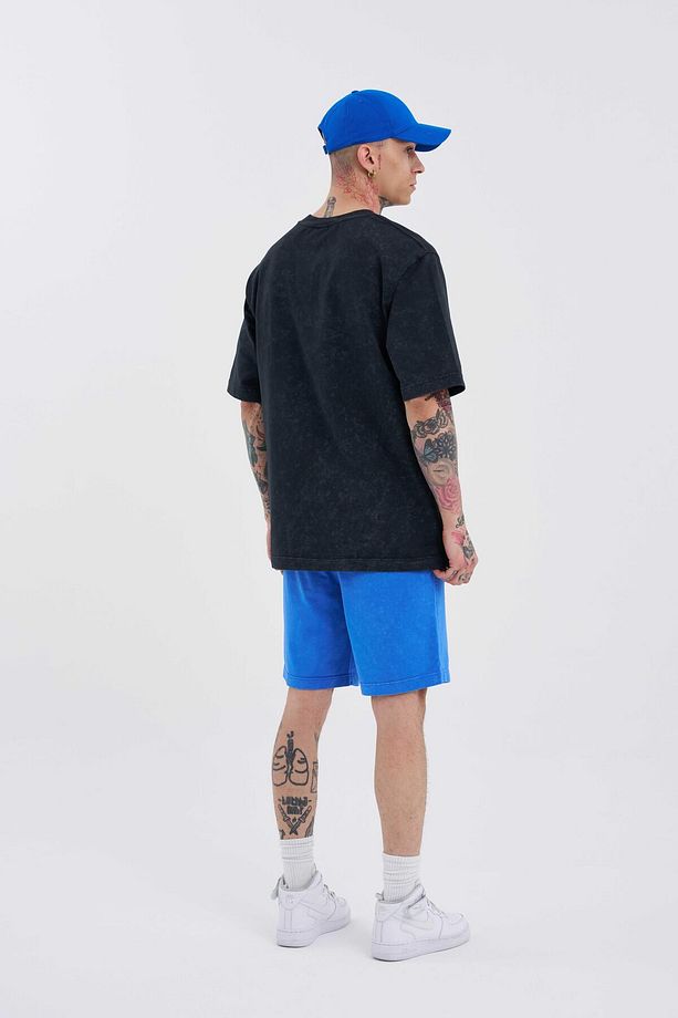 Erkek Luxury Basic Yıkamalı Relaxed Mavi Spotted Şort - 5