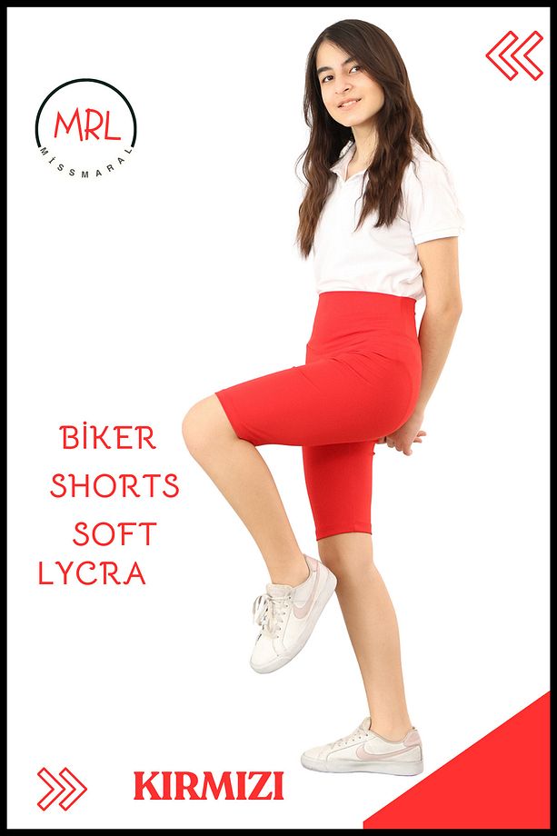 Kırmızı  Biker Şort Yüksek Bel İç Göstermez Esnek Yumuşak  Likralı Soft tBiker Basics - 6