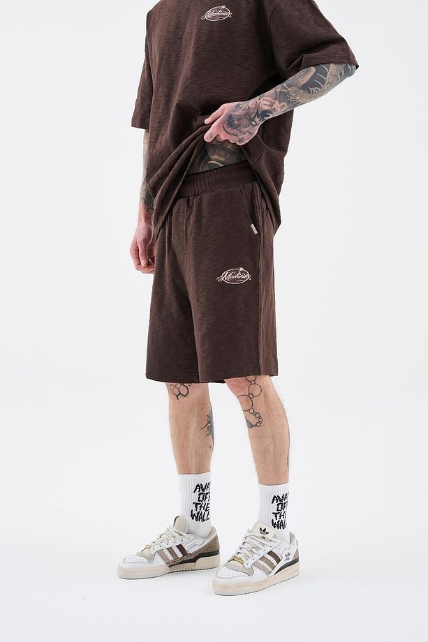 Erkek Premium Fabric Printed Kahverengi Şort - 1