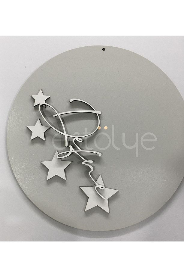 Ahşap Bebek Kapı Süsü İsme Özel Yıldızlı Model Gri G2E2E1OF193 - 4