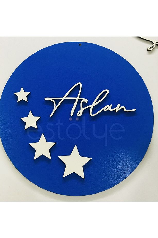 Ahşap Bebek Kapı Süsü İsme Özel Yıldızlı Model Mavi G2E2E1H1PS9 - 4