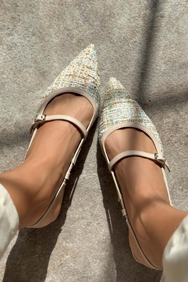 X-Harmony Kolorowe Kilim Pasek Szczegół Spiczasty Nosek Krótki Obcas Damskie Baleriny - 8