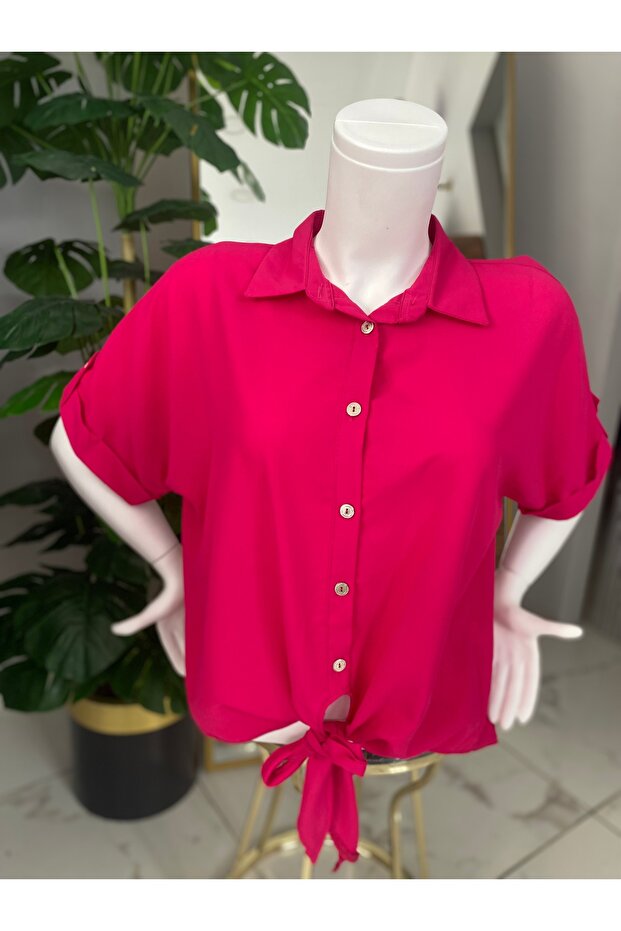 Önden bağlamalı Krep gömlek - 3