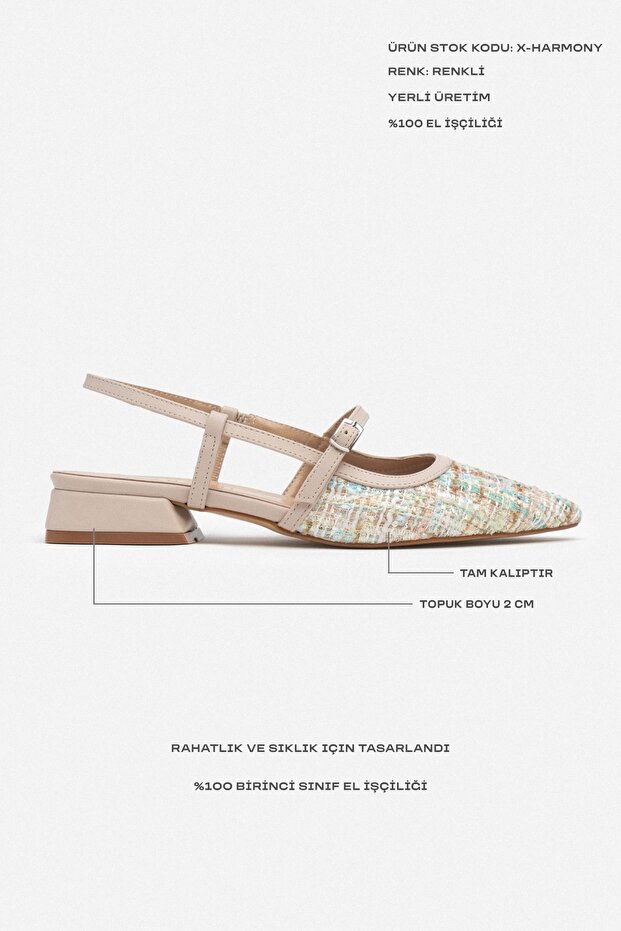 X-Harmony Kolorowe Kilim Pasek Szczegół Spiczasty Nosek Krótki Obcas Damskie Baleriny - 3