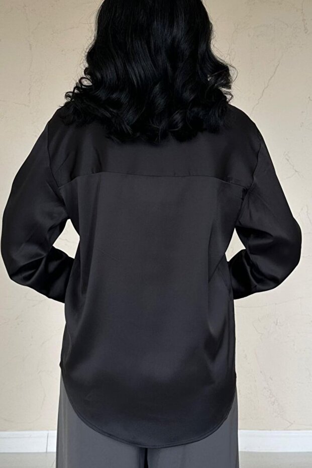 Siyah Saten Gömlek - 4