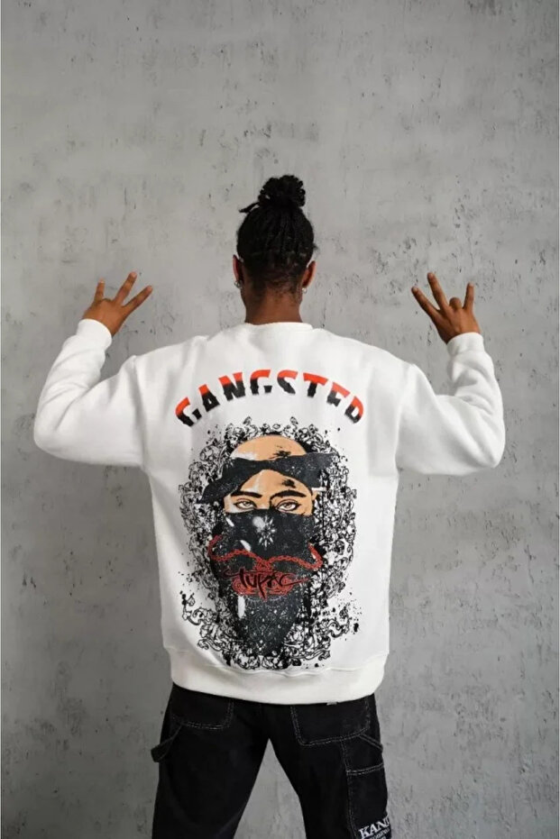 سويت شيرت رجالي بطبعة 3 خيوط من Gangster - أبيض