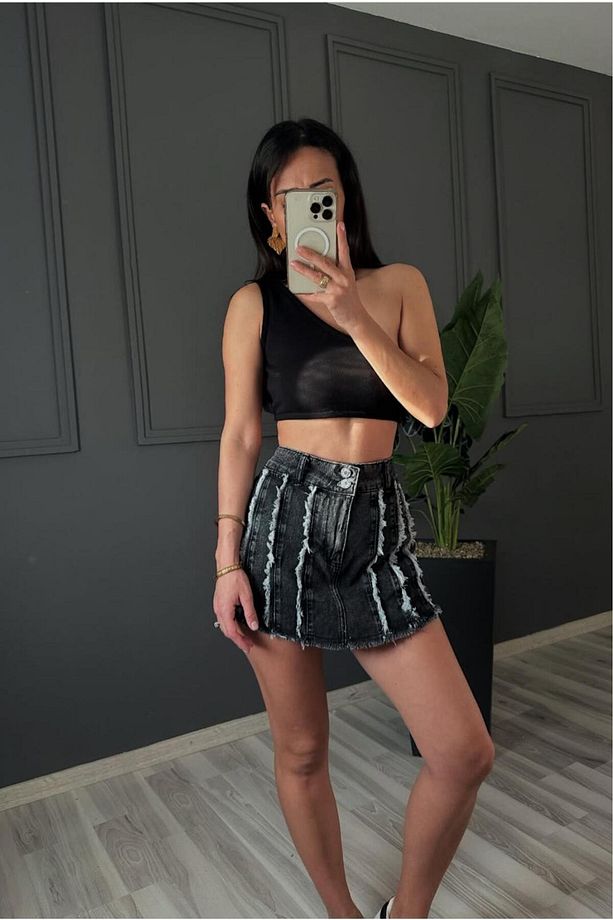 Püskül Detay Denim Şort Etek - 3