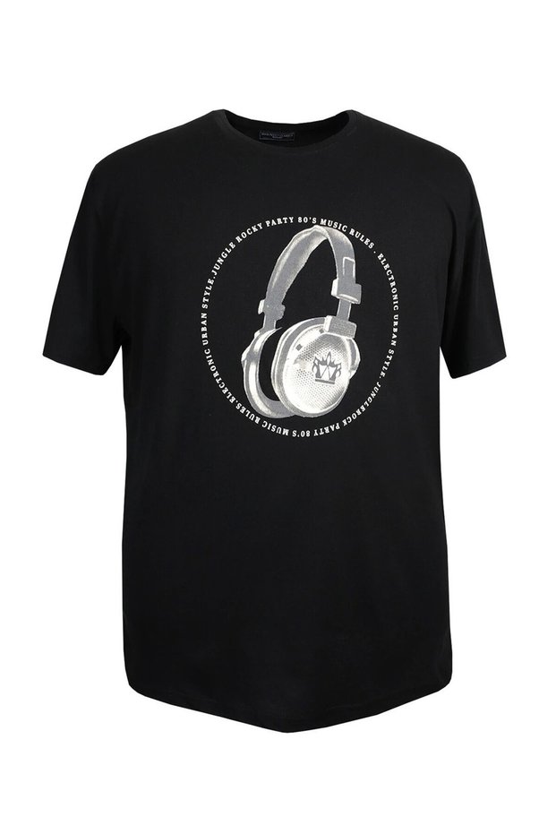 Men's Large Size Printed Crew Neck T-Shirt