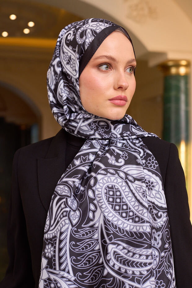 شال حرير منقوش - 9803 - 2