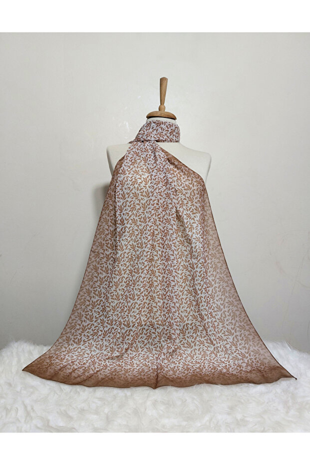شال شيفون منقوش بأوراق شجر صغيرة مقاس 180 × 70 سم - 1