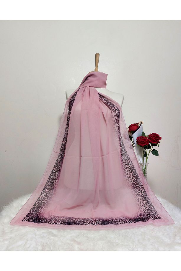 Desenli Şifon Şal leoper Modeli ortası boş 180 x 70 cm - 1