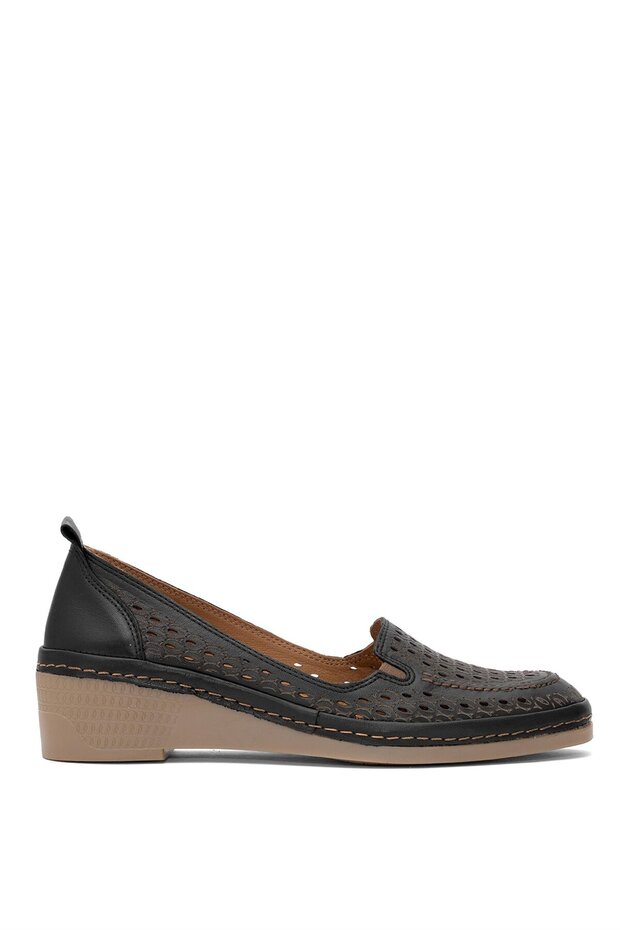 D25Ya-330 Women's Genuine Leather Wedge Heel Shoes Black