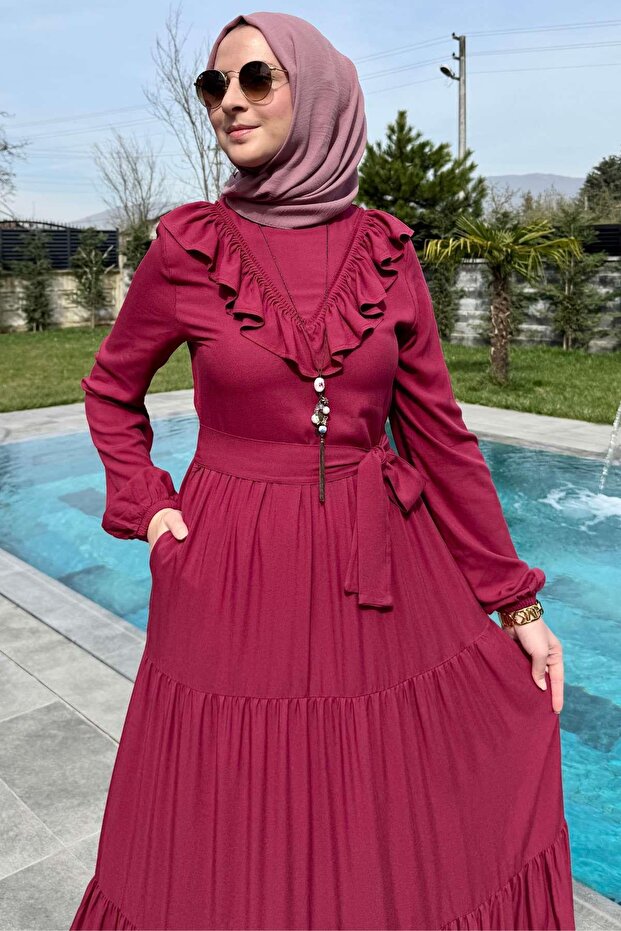 Jale Elbise Bordo - 3