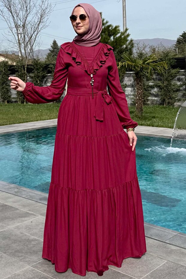 Jale Elbise Bordo - 8