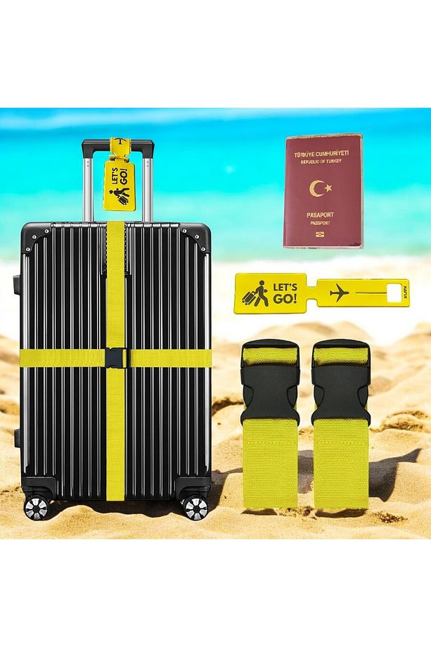 Valiz kemeri 2 adet + etiket 1 adet + Şeffaf pasaport kılıfı 1 adet - 8