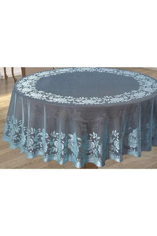 Güllü Desen Kdk Örme Tül 160 Cm Yuvarlak Masa Örtüsü (MAVİ) - 3