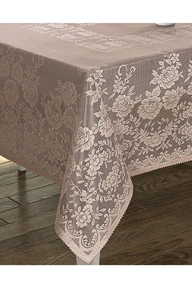 مفرش طاولة محبوك بنمط الورد بني - 1