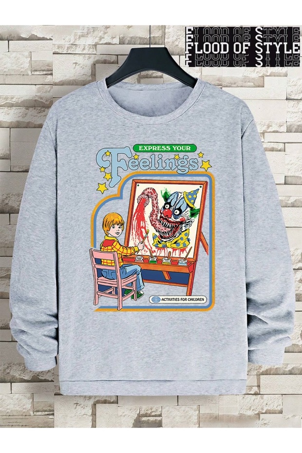 Hip Hop Harajuku Vintage Style Express Your Feelings Clown Gray