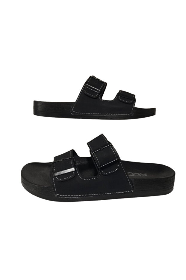 Men's Black Double Buckle Ultra Light Daily Stylish Slippers