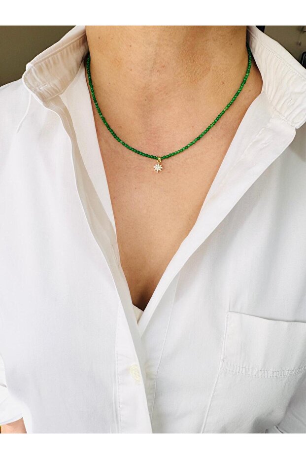 Natural Stone Minimal Polar Star Necklace 45 cm