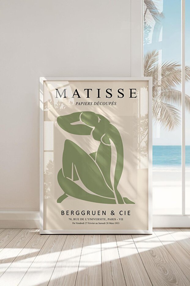Framed Green Matisse Oasis Premium Painting: Minimalist Serenity and Contemporary Art