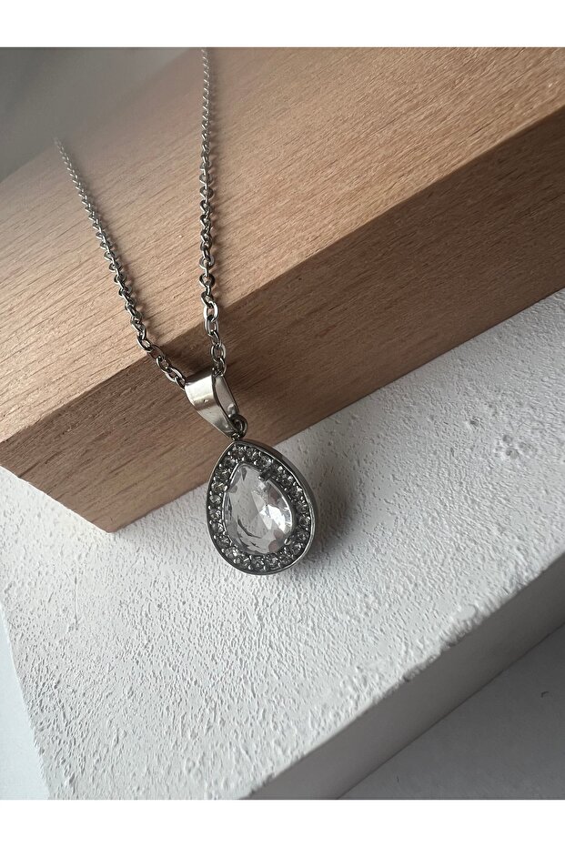 Damla model taşlı Çelik kolye - 4