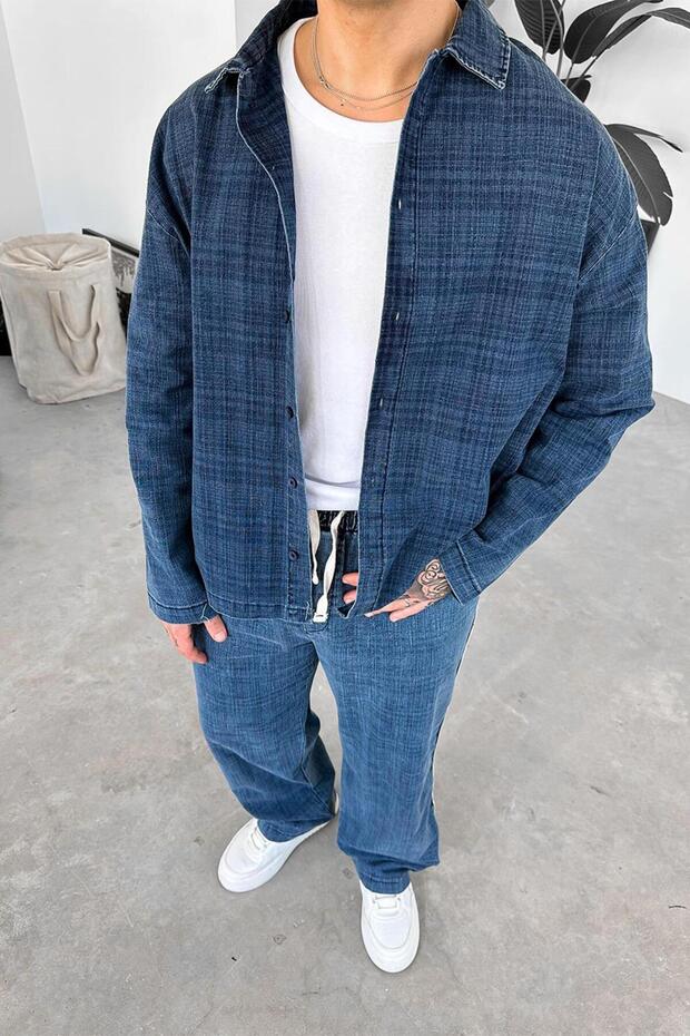 سترة مريحة ممتازة منقوشة باللون الأزرق الداكن - 3