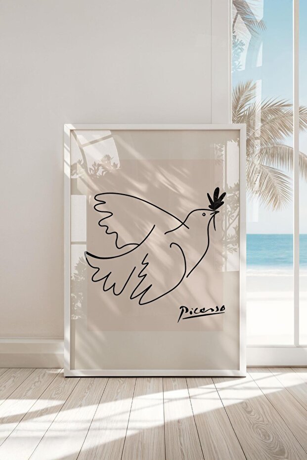 Framed Picasso Iconic "Dove of Peace" Premium Painting: Minimalist Reflection of Universal Hope