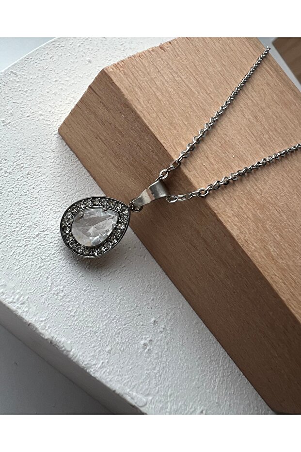 Damla model taşlı Çelik kolye - 1