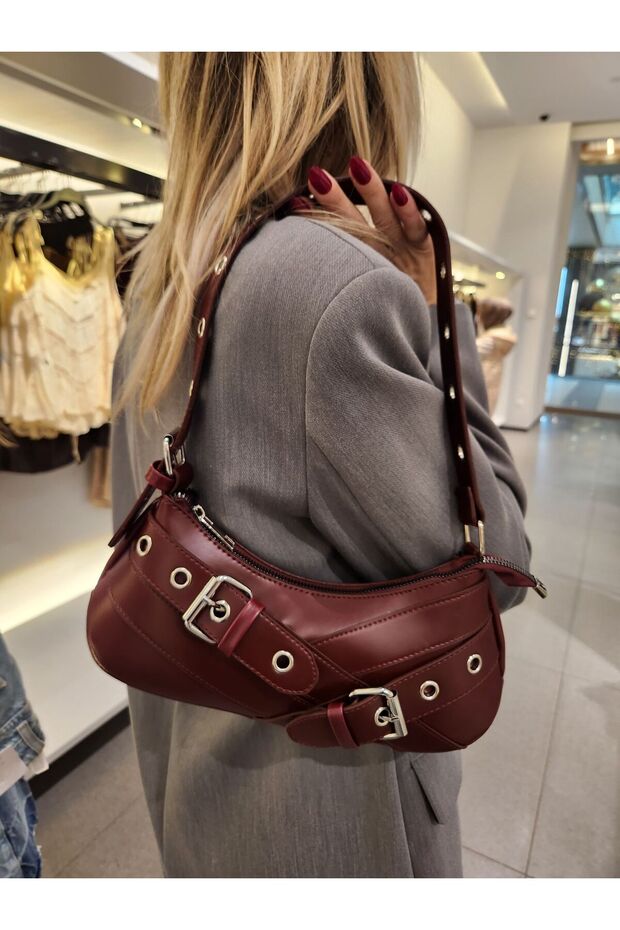 Mercan Stores Staple Detailed Design Faux Leather Shoulder Bag