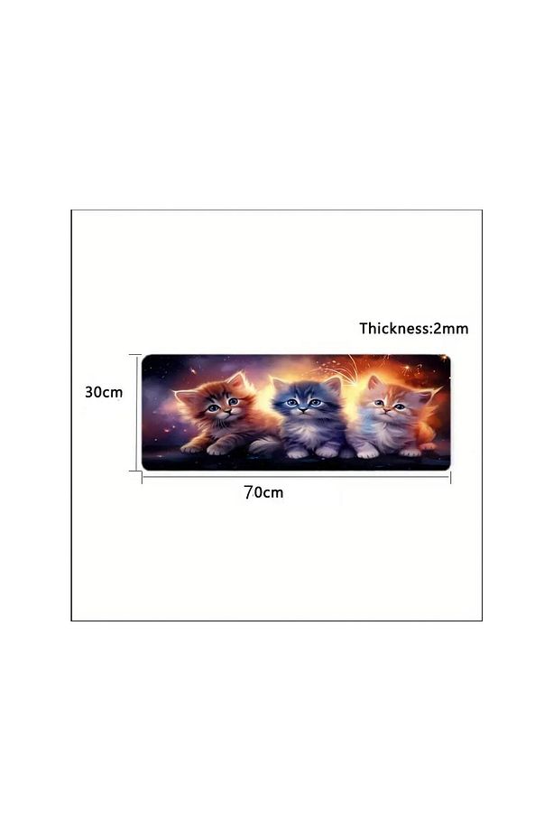 70X30 CM 3D 3 KEDİ TEMALI KAYDIRMAZ TABAN SPEED YÜZEY OYUNCU MOUSE PAD GAMİNG - 3