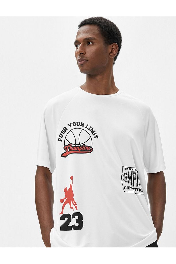 Oversize Spor Tişört Basketbol Baskılı Sloganlı Bisiklet Yaka - 2