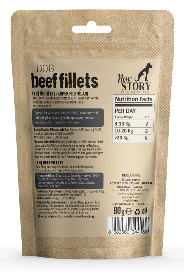 Dog Beef Fillets 4x80gr Sığır Etli Leziz Şerit Şekilli Yumuşacık Köpek Ödül Maması - 3