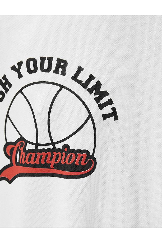 Oversize Spor Tişört Basketbol Baskılı Sloganlı Bisiklet Yaka - 6