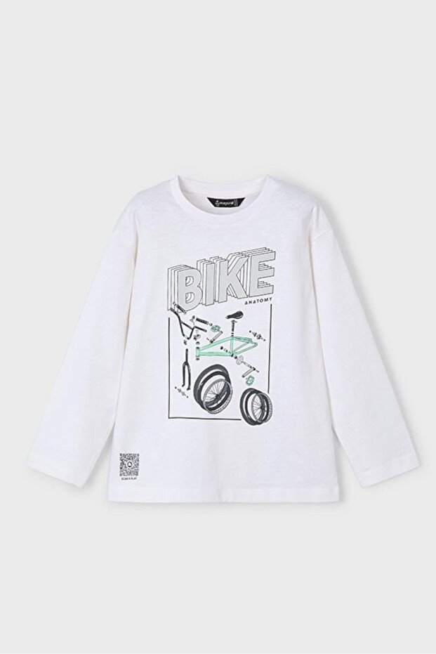 Boy 3-9 Years Old Printed Long Sleeve T-Shirt 3051 Ecru