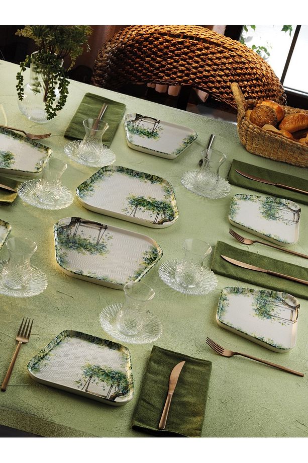 Zyra serisi 6 kişilik stackable Kahvaltı takımı pasta seti kahvaltılık özel yapım set sunum tabağı - 2