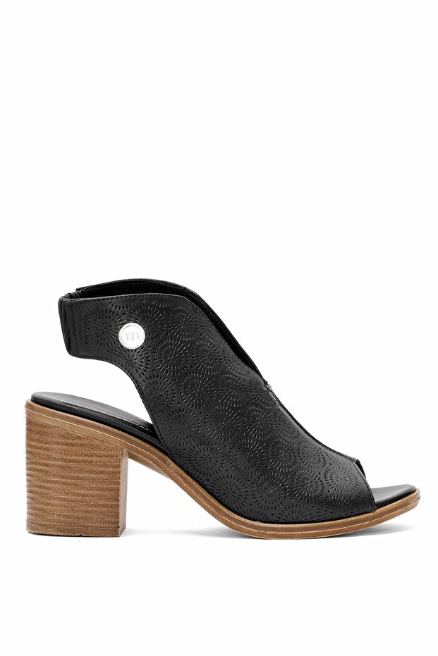 D25Ys-2915 Women's Genuine Leather Heeled Sandals Black