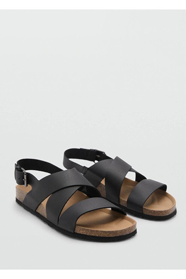 Çapraz deri tokalı sandalet - 1