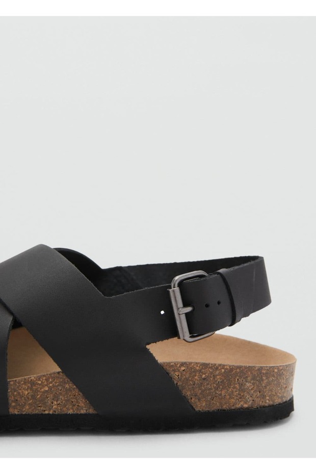 Çapraz deri tokalı sandalet - 4