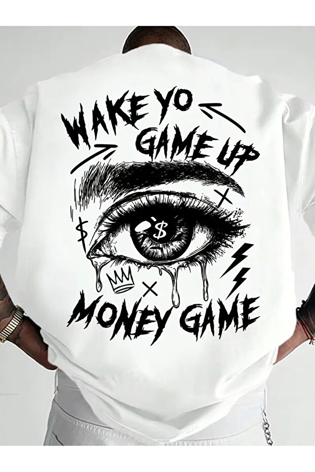 Men's Fashion Eye Pattern T-Shirt, Wide Fitting Woven Fabric with Slight Elasticity for Summer