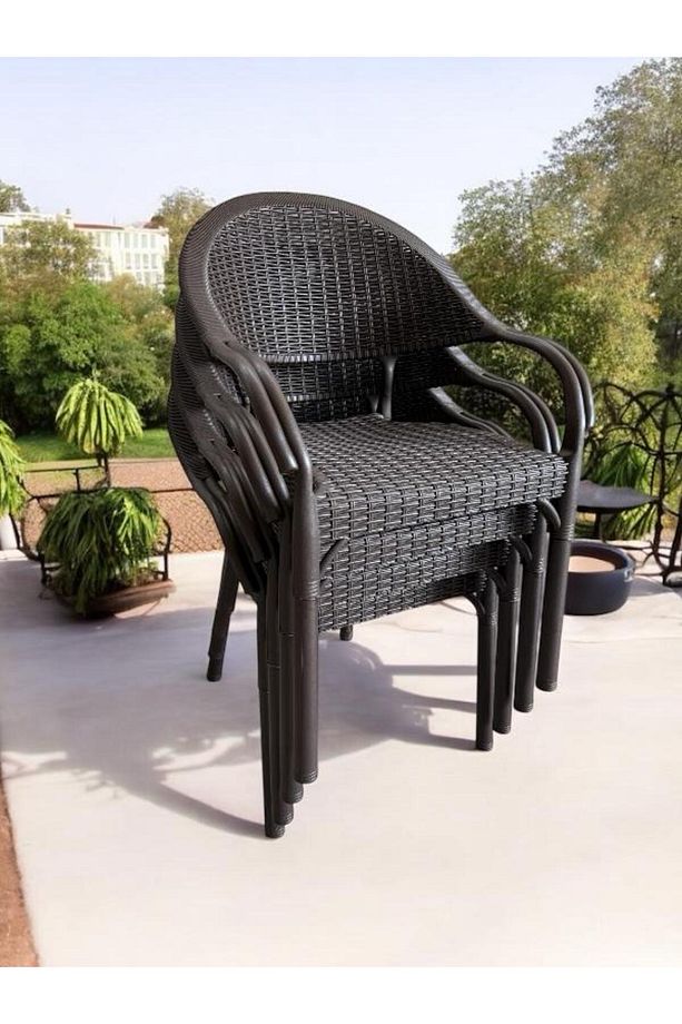 4 Adet Capissi Bambu Rattan Kollu Sandalye Koltuk 4'lü Set - 6