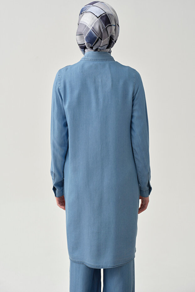 Nakışlı Tunik - İndigo - 8