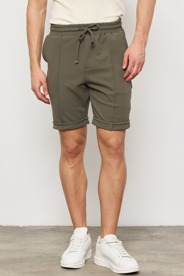 Men's New Season Diagonal Jacquard Knitted Fabric Khaki Green Shorts Ls-93056