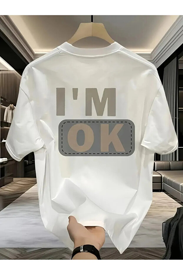 تي شيرت مطبوع عليه I'm Ok للجنسين مقاس كبير